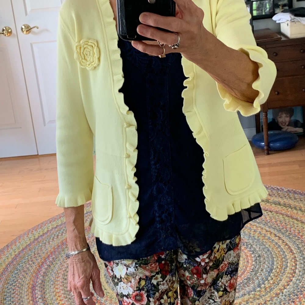 Yellow Ruffled cardigan with 3/4 Sleeves